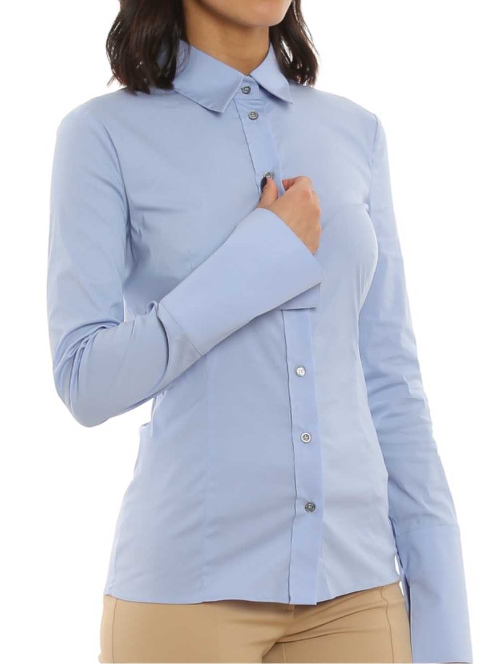 Patrizia Pepe Powder Blue Fitted Poplin Button-Down Shirt
